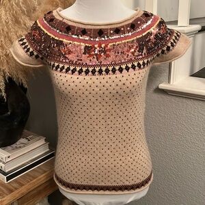 French Connection Lambswool & Sequin Cardigan Sweater Fair Isle Size Medium